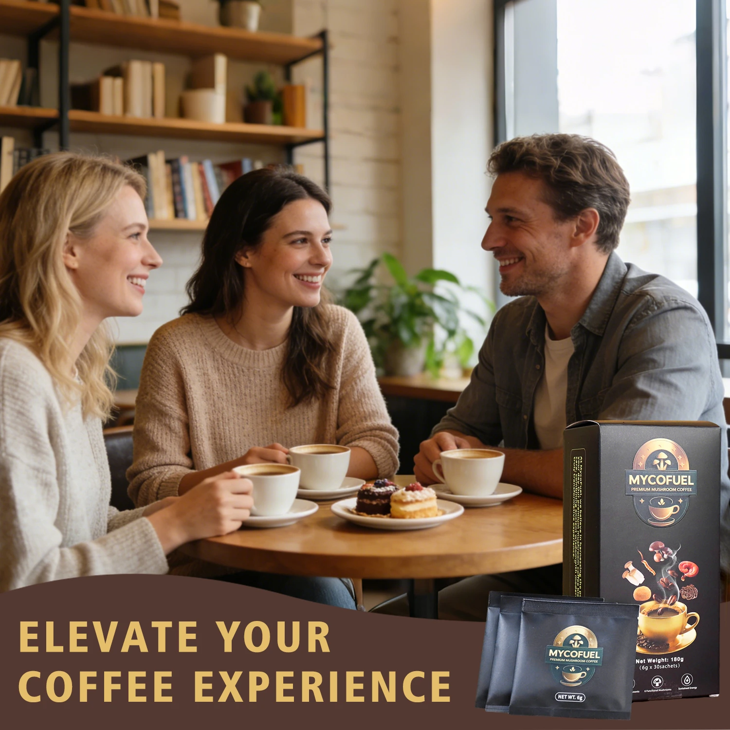 People sharing coffee together with MycoFuel products